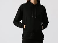 Black Compact Cotton Thick Smooth Textured Hooded Oversize Fit Women's Sweatshirt - 97291