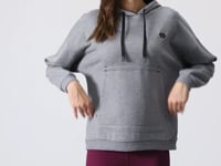 Grey Melange Compact Cotton Thick Smooth Textured Hooded Oversize Fit Women's Sweatshirt - 97291