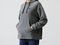 Grey Melange Thick Soft Textured Hooded Oversize Embroidered Fleece Women's Sweatshirt - 97292