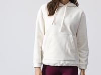 Ecru Thick Soft Textured Hooded Oversize Embroidered Fleece Women's Sweatshirt - 97292