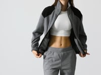 Grey Melange Thick Soft Textured High Collar Oversize Embroidered Fleece Women's Sweatshirt - 97293