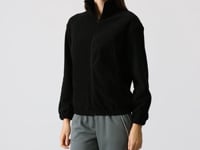 Black Thick Soft Textured High Collar Oversize Embroidered Fleece Women's Sweatshirt - 97293
