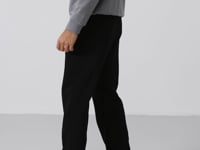 Black Cotton Thick Fleece-Lined Soft Textured Oversize Embroidered Men's Tracksuit Bottom -82146