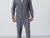 Grey Melange High Collar Basic Zippered Standard Fit Men's Polar Tracksuit Set - 85193