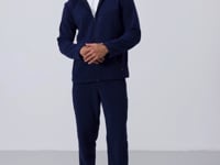 Indigo Blue High Collar Basic Zippered Pocket Standard Fit Men's Fleece Tracksuit Set - 85193