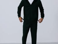 Forest Green Compact Cotton Thick Smooth Textured Hooded Comfort Fit Men's Tracksuit Set - 85262