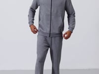 Grey Melange Compact Cotton Thick Smooth Textured Hooded Comfort Fit Men's Tracksuit Set - 85262