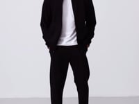 Black Compact Cotton Thick Smooth Textured Hooded Comfort Fit Men's Tracksuit Set - 85262