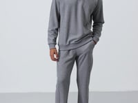 Grey Melange Compact Cotton Thick Smooth Textured O Collar Comfort Fit Men's Tracksuit Set -85263