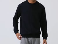 Navy Blue Compact Cotton Thick Smooth Textured O Collar Standard Fit Men's Sweatshirt -88405
