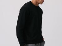 Black Compact Cotton Thick Smooth Textured O Collar Standard Fit Men's Sweatshirt -88405