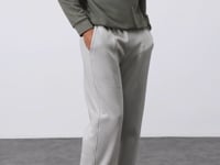 Stone Cotton Thick Fleece-Lined Soft Textured Oversize Embroidered Men's Tracksuit Bottom -82146