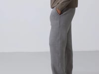 Grey Melange Cotton Thick Fleece-Lined Soft Textured Oversize Embroidered Men's Tracksuit Bottom -82146