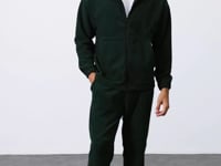 Forest Green Thick Soft Textured Comfort Fit Embroidered Men's Tracksuit Set - 85269