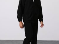 Black Thick Soft Textured Comfort Fit Embroidered Men's Tracksuit Set - 85269