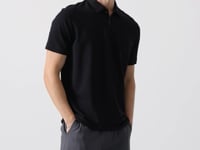 Black Basic Chest Logo Standard Fit Knitted Polo Collar Men's T-Shirt - 87768