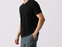 Black Basic Short Sleeve Standard Fit V Neck Men's T-Shirt - 87912