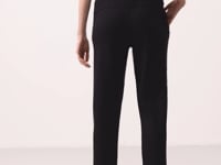 Black Soft Textured Hidden Zipper Slim Leg Women's Trousers - 94668