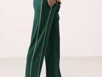Green Soft Textured Side Panel Detailed Wide Leg Women's Palazzo Trousers - 94669