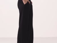 Black Soft Textured Pocket Detailed Front Seam Women's Palazzo Trousers - 94670