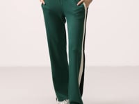 Green Soft Textured Side Panel Detailed Wide Leg Women's Palazzo Trousers - 94671