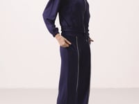 Dark Purple Soft Textured High Collar Oversize Elastane Women's Tracksuit Set - 95349