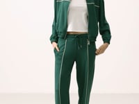 Green Soft Textured High Collar Oversize Elastane Women's Tracksuit Set - 95349