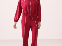 Viva Red Soft Textured High Collar Oversize Elastane Women's Tracksuit Set - 95349