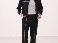 Black Soft Textured High Collar Oversize Elastane Women's Tracksuit Set - 95349