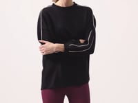 Black Soft Textured O Collar Oversize Women's Tunic Sweatshirt - 97303