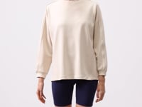 Soft Textured Beige O Collar Oversize Women's Tunic Sweatshirt - 97303