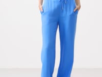 Blue Linen Wide Leg Comfort Fit Women's Palazzo Trousers - 94675