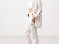 Beige High Collar Zippered Comfortable Fit Women's Tracksuit Tunic Set - 95345
