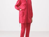 Viva Red Stand Collar Zippered Comfort Fit Women's Tracksuit Tunic Set - 95345