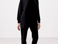 Black O Collar Basic Oversize Women's Tracksuit Tunic Set - 95347