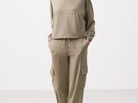 Dark Beige Soft Textured High Neck Hidden Zipper Oversize Women's Tracksuit Set - 95351