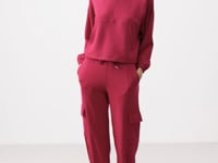 Viva Red Soft Textured Stand Collar Hidden Zipper Oversize Women's Tracksuit Set - 95351
