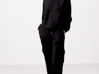 Black Soft Textured High Collar Hidden Zipper Oversize Women's Tracksuit Set - 95351