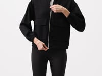 Black Soft Textured High Collar Oversize Cargo Pocket Women's Crop Top Sweatshirt - 97301