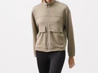 Dark Beige Soft Textured High Collar Oversize Cargo Pocket Women's Crop Top Sweatshirt - 97301
