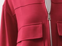 Viva Red Soft Textured High Collar Oversize Cargo Pocket Women's Crop Top Sweatshirt - 97301