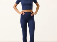 Indigo high waist capri crop t-shirt slim fit women tights set - 95285