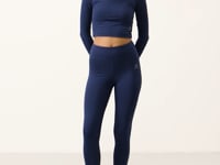 Indigo High Waist Long Sleeve Slim Fit Crop Top Women's Tights Set - 95286