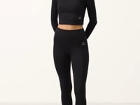 Black High Waist Long Sleeve Slim Fit Crop Top Women's Tights Set - 95286