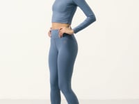High Waist Long Sleeve Slim Fit Crop Top Women's Tights Set - 95286