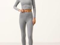 Grey Melange High Waist Long Sleeve Slim Fit Crop Top Women's Tights Set - 95286