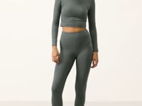 High Waist Long Sleeve Slim Fit Crop Top Women's Tights Set - 95286
