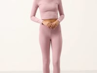 Dried Rose High Waist Long Sleeve Slim Fit Crop Top Women's Tights Set - 95286
