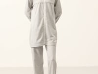Grey Melange High Neck Zippered Cotton Women's Tracksuit Tunic Set - 95346