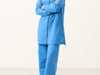 Navy Blue Stand Collar Zippered Cotton Women's Tracksuit Tunic Set - 95346